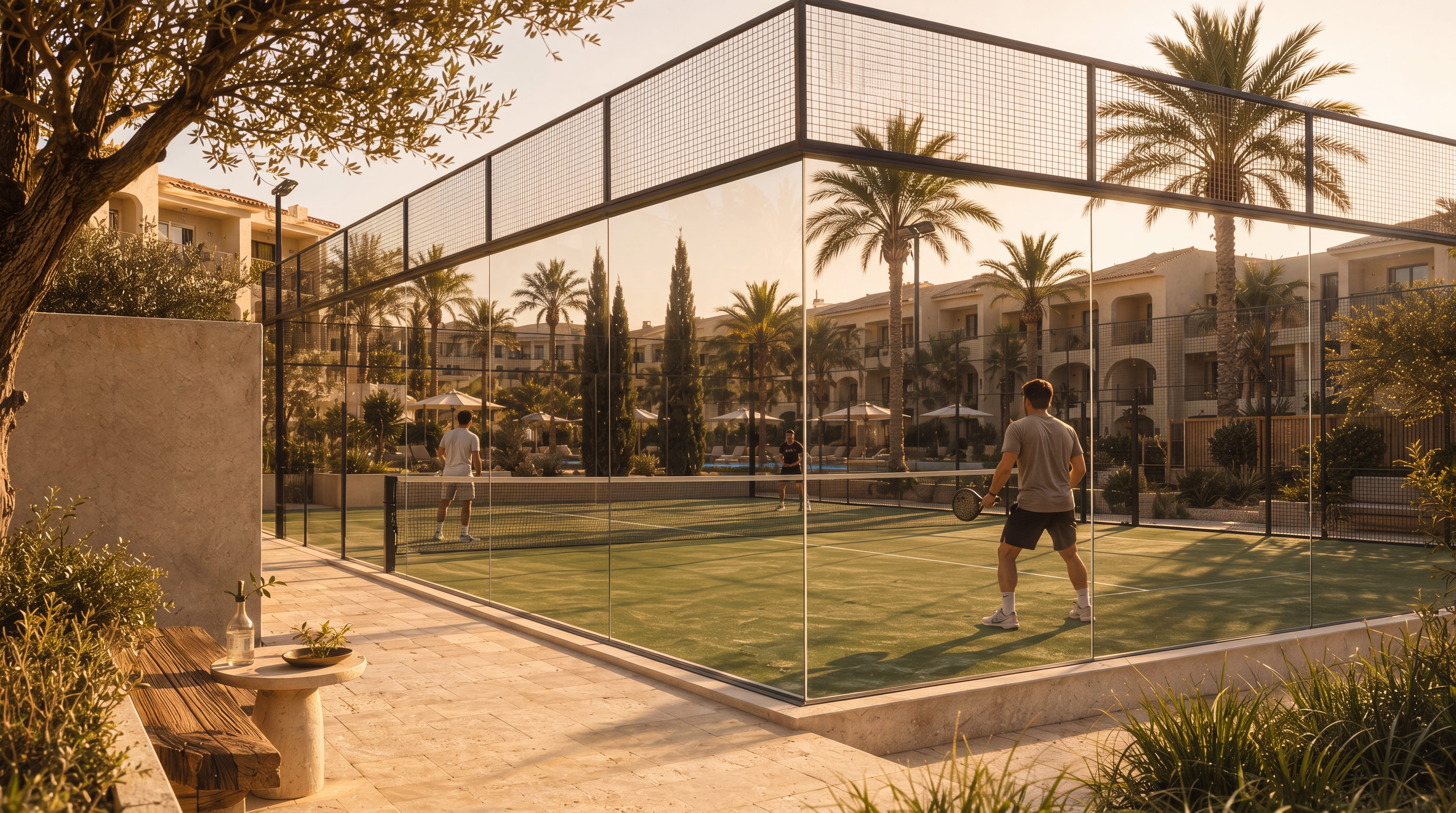 Padel courts at sunset